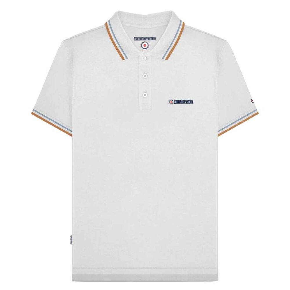 Lambretta Mens SS25 Twin Tip Polo Shirt / White/Sky